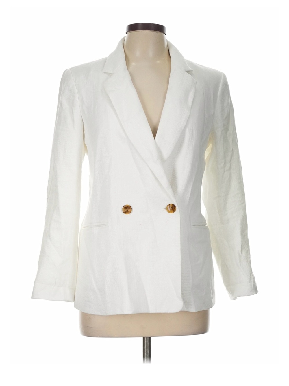 Banana Republic White Double-Breasted Linen-Blend Blazer